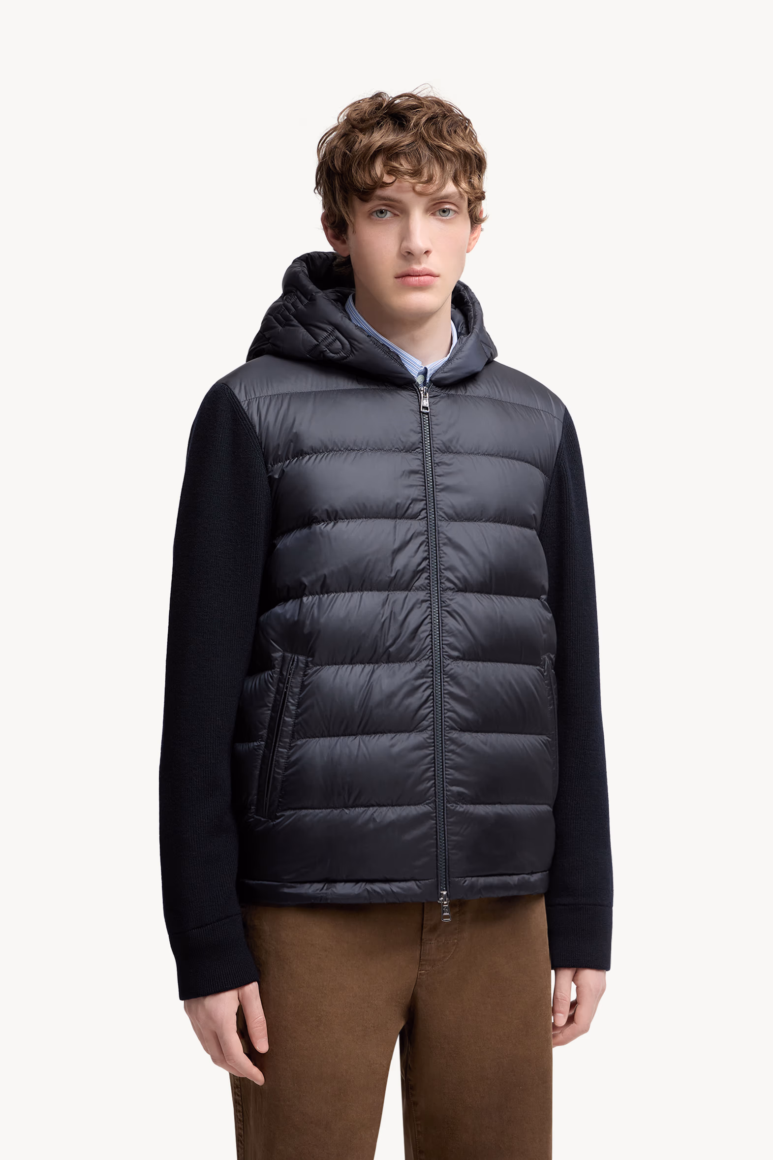 Padded Wool Zip-Up Hoodie Men Blue Moncler 3